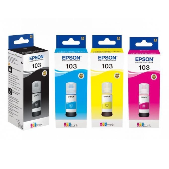 Epson Bouteille D'encre 103 Noir Bleu Rouge Jaune 4 X 65ml Orginal