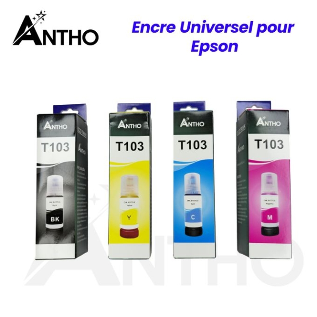 ANTHO Recharge D'Encre 4 Couleurs 70ML Pour Epson L3250 - Noir/Rouge/Jaune/Bleu